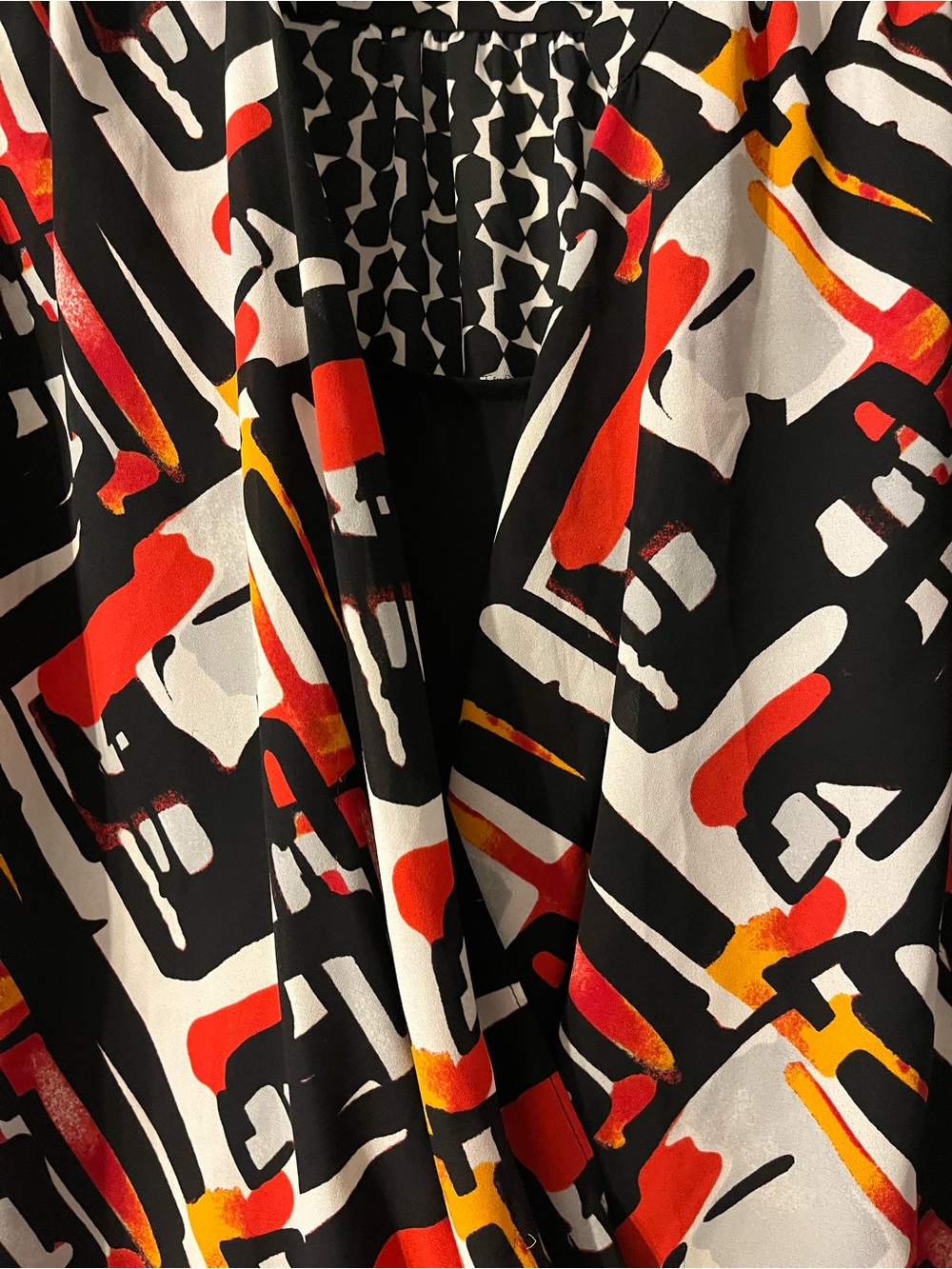 Alfani Black Sleeveless Wrap-Front Top with Red & Yellow Abstract Print - Picture 2 of 3
